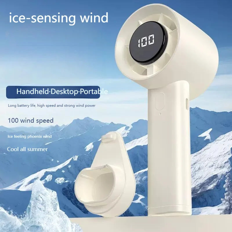 Portable Mini Handheld Fan with LED Display Semiconductor Refrigeration 100 Speeds USB Rechargeable Battery Outdoor Fan