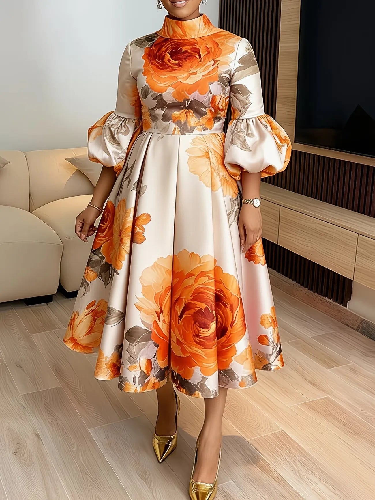 Dashiki Print Midi Wedding Dress