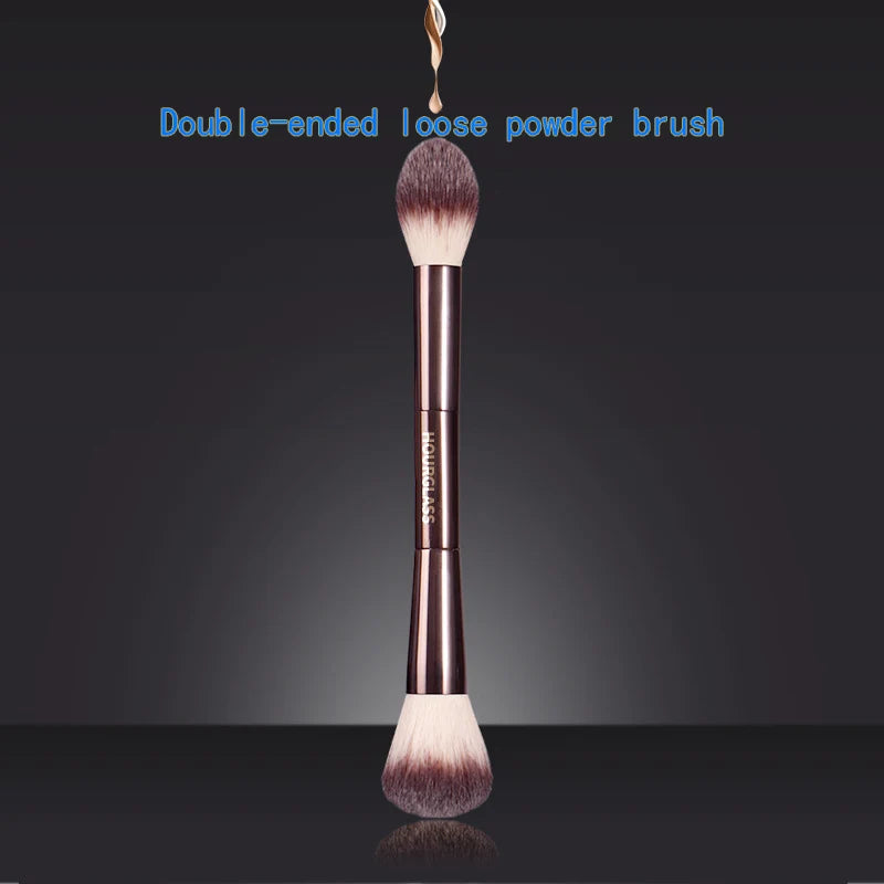Makeup brush, powder brush, blush brush, loose powder brush, exquisite professional metal handle, double-head design, with box