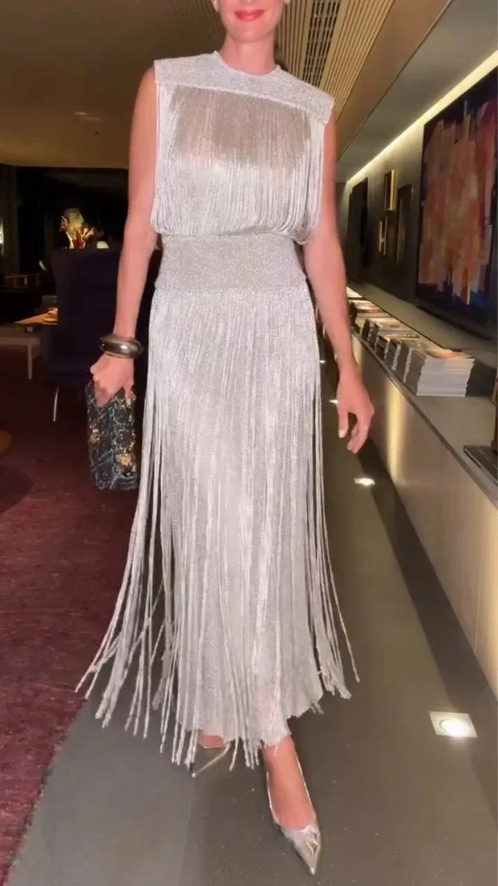 2026 New Fringed Dress Sleeveless Top Long Skirt Two-piece Set