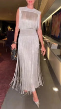 2026 New Fringed Dress Sleeveless Top Long Skirt Two-piece Set
