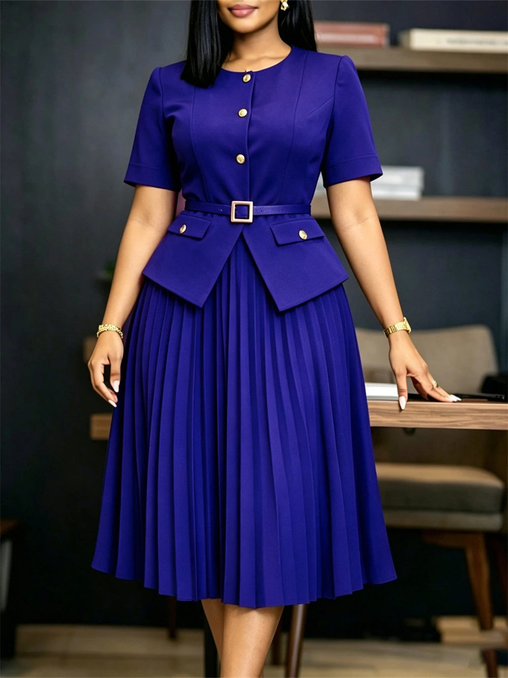 Elegant Women Pleated Dresses 2026 Summer Clothing Birthday Wedding Party Evening Gown Office Ladies Maxi Dress O-neck Robes