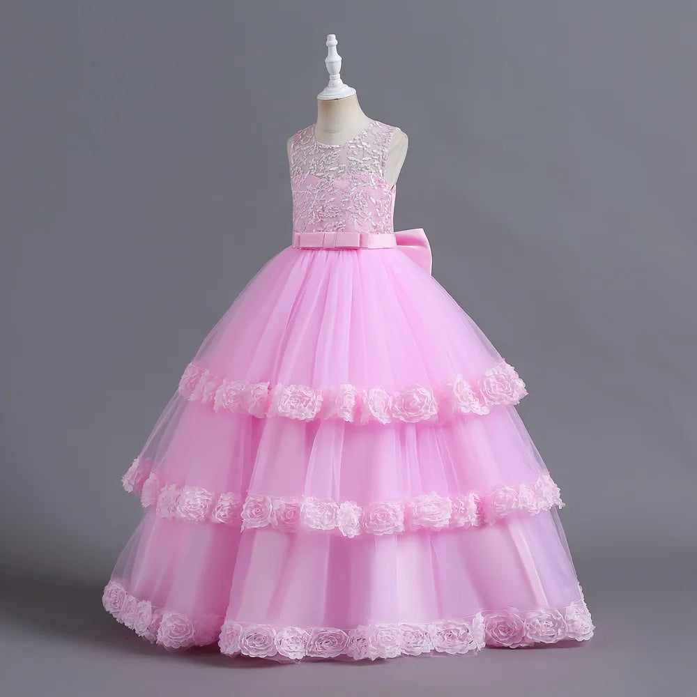 Elegant Long Evening Dress for Young Girls First Communication Holiday Party Gown Suitable for Ages 5 to 14