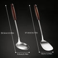 【Pot Spatula + Pot Spoon】Household Stainless Steel Cooking Set, Spatula and Soup Spoon with Wooden Handle, Anti-Scald, Durable, Extended Length