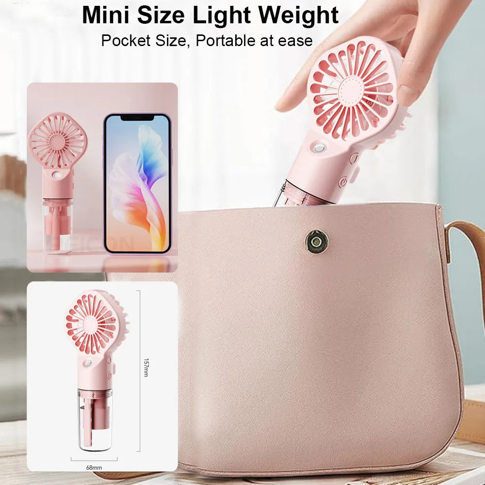 Portable Humidifier Fan Mini Handheld Mist Fan Portable USB Rechargeable Handheld Fan with Humidifier Mini Water Spray Hand Fan