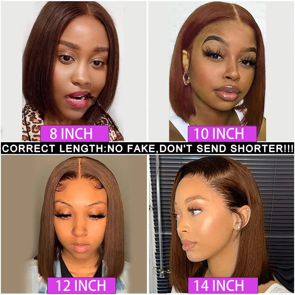 Vietnamese Straight Bob 100% Human Hair Chocolate Brown Color 13x4 Full Lace Frontal Double Drawn Bob Wig with For Black Women