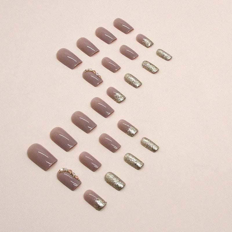 24 pieces of gentle nude long press-on nails (square shape), paired with 1 piece of jelly glue and 1 nail file