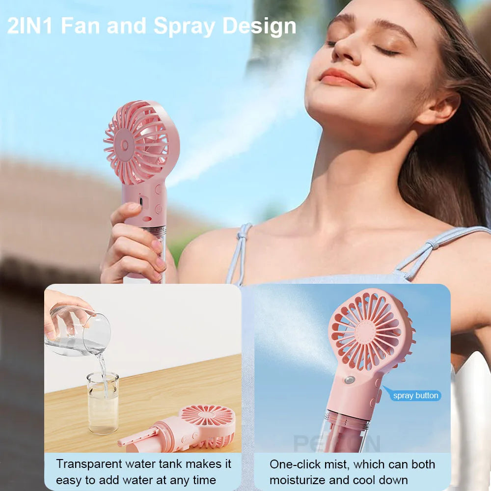 Portable Humidifier Fan Mini Handheld Mist Fan Portable USB Rechargeable Handheld Fan with Humidifier Mini Water Spray Hand Fan
