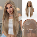 13x6 HD Transparent Lace Front Wig Long Bone Straight Chocolate Brown Synthetic Wigs for Women Glueless Pre Plucked Hairline