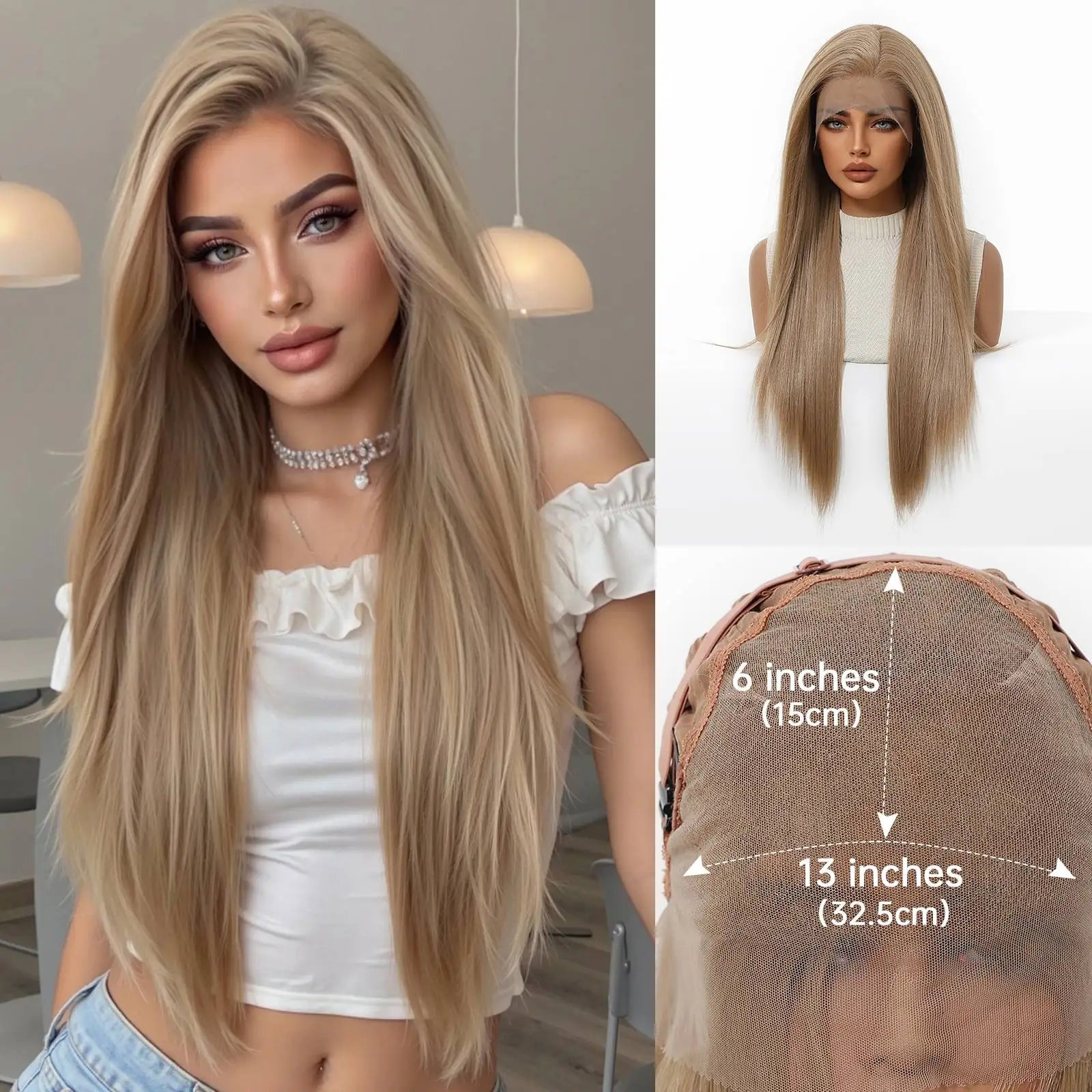 13x6 HD Transparent Lace Front Wig Long Bone Straight Chocolate Brown Synthetic Wigs for Women Glueless Pre Plucked Hairline