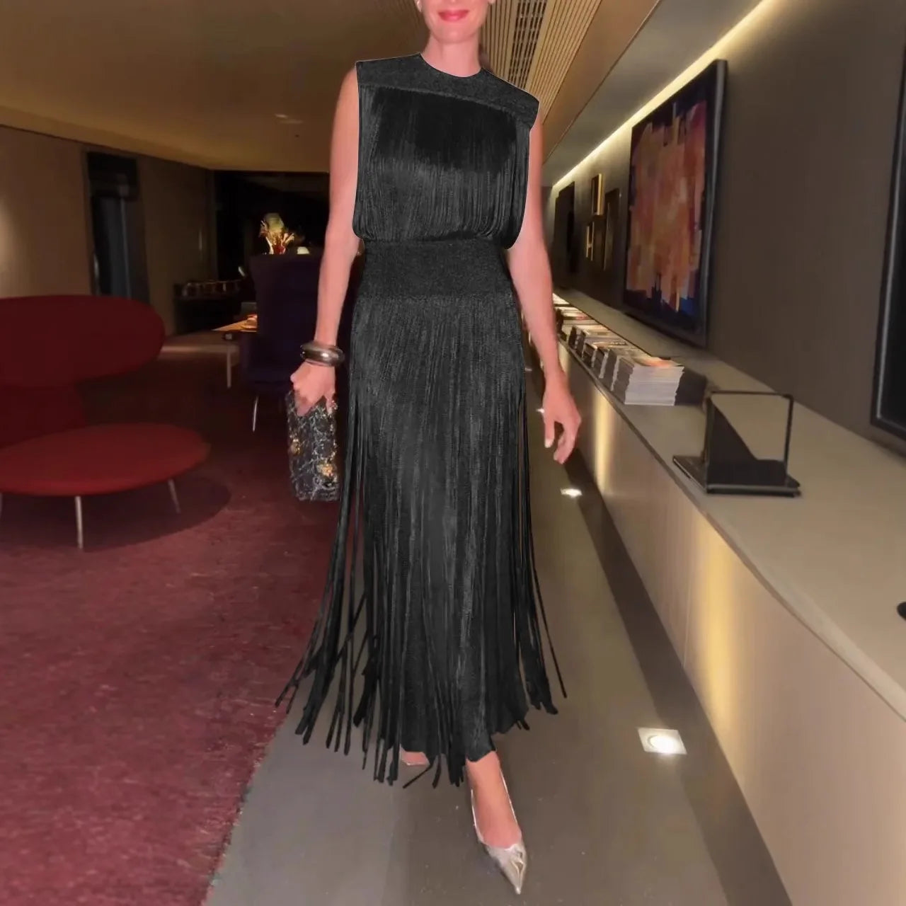2026 New Fringed Dress Sleeveless Top Long Skirt Two-piece Set