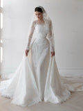 Elegant Lace Wedding Dress Mermaid Vestido De Casamento 2026 Bride Dress with Bridal Veils Detachable Skirt Customzied