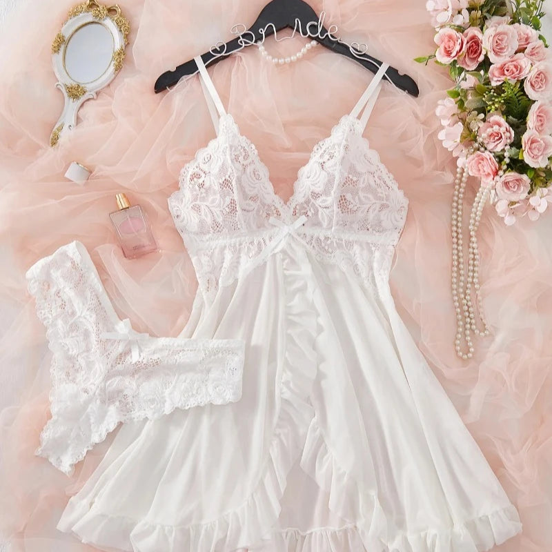 Lace V-Neck Slip Dress & Bra Set