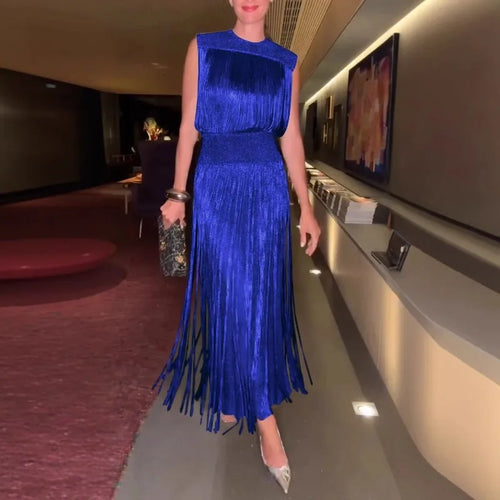 2026 New Fringed Dress Sleeveless Top Long Skirt Two-piece Set