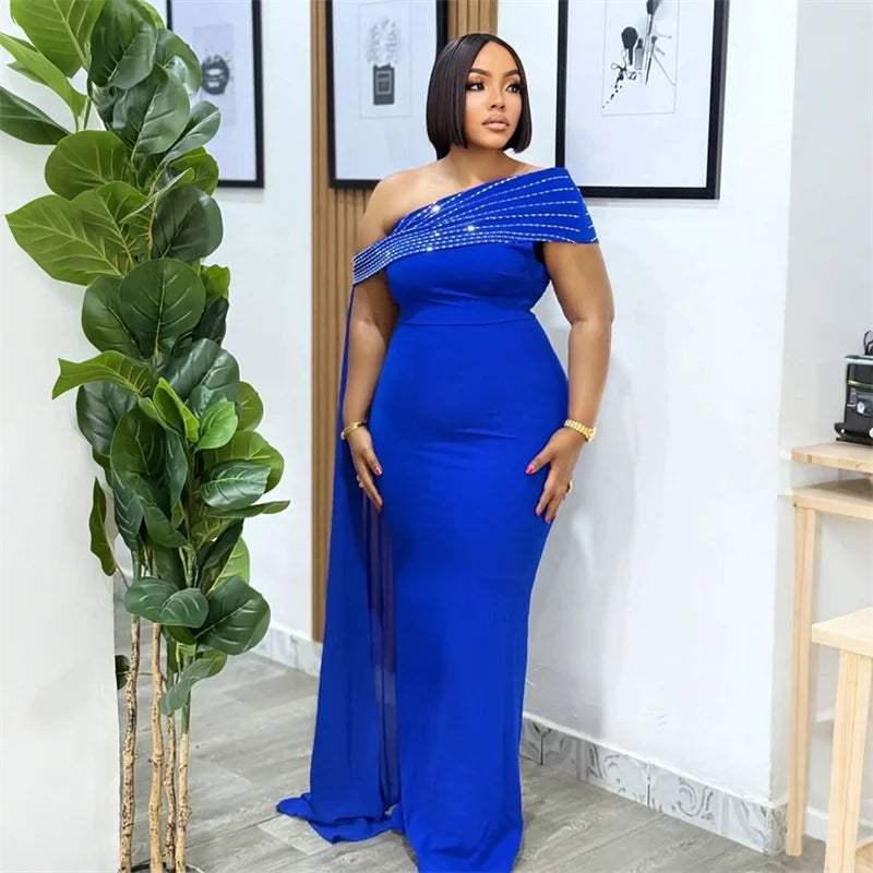 Doyerl Glitter Diamonds Wedding Guest Dress Women Evening Celebrity Off Shoulder Ribbon Elegant Night Club Party Long Dresses