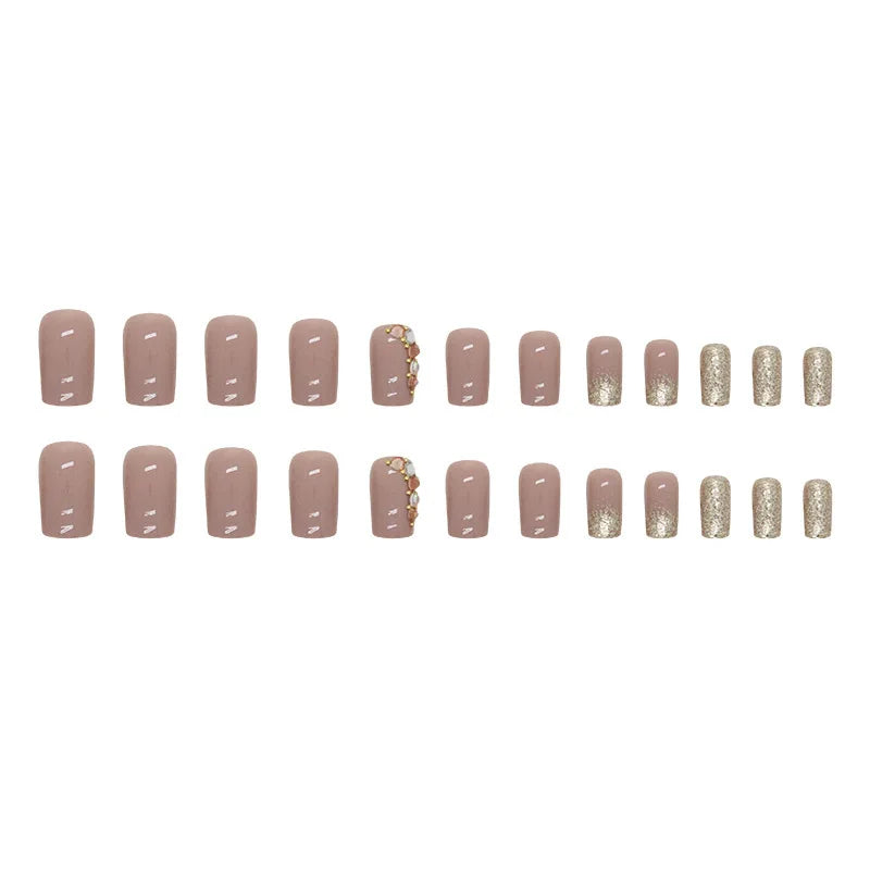 24 pieces of gentle nude long press-on nails (square shape), paired with 1 piece of jelly glue and 1 nail file