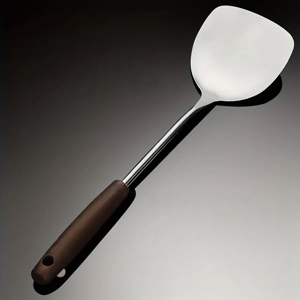 【Pot Spatula + Pot Spoon】Household Stainless Steel Cooking Set, Spatula and Soup Spoon with Wooden Handle, Anti-Scald, Durable, Extended Length