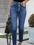 2026 New Style Trendy Hit Women's Blue Stretch Jeans Multi-Button Street Fashion Cuffed Slim-Fit Pants
