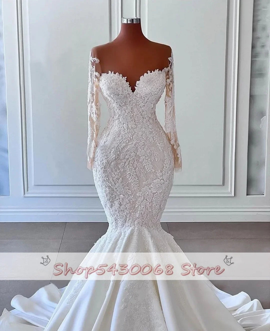 Chic Mermaid Wedding Dresses Women Elegant Sheer Long Sleeved Bridal Gowns Lace vestidos de novia Second Reception Dress