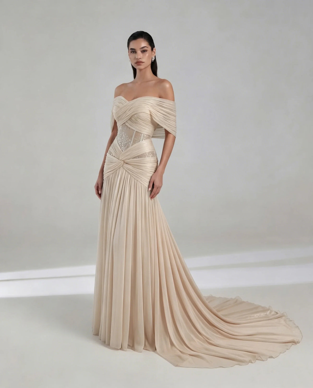 Elegant Chiffon Evening Dress Exquisite Sweep Train Prom Dresses Fashion Off the Shoulder Customized Special Occasion Gowns