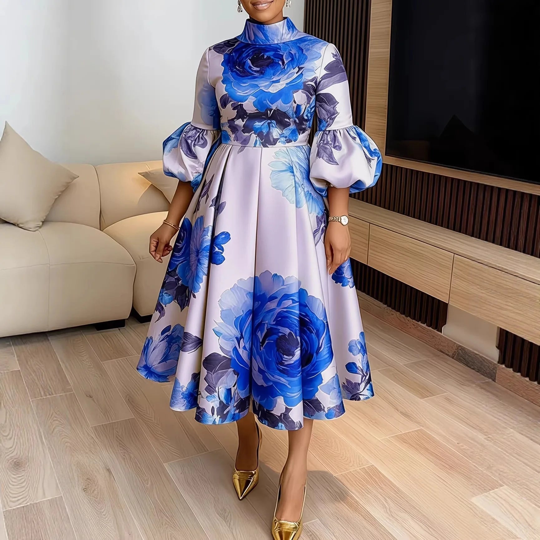 Dashiki Print Midi Wedding Dress