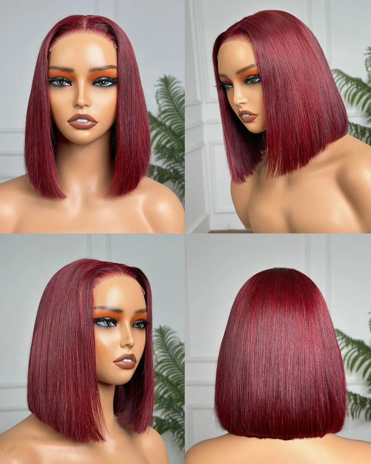 Burgundy Bob Wig 4C Hair Human Hair 13x6x1 Frontal Lace Straight Bob Wigs 99J Red Short Bob Wig Middle Part 100% Human Hair Wig