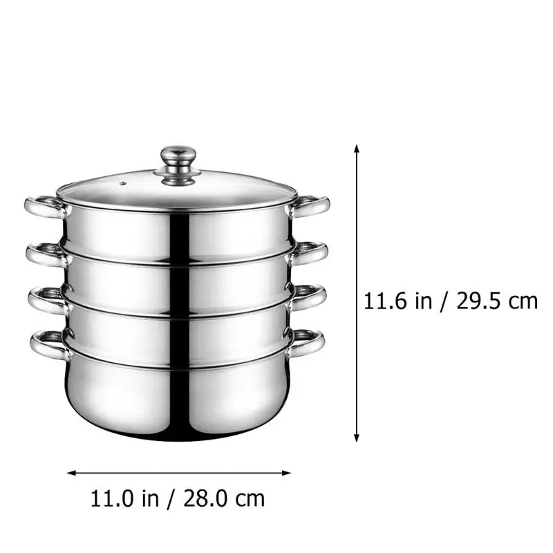 Pot Steamer Stainless Steel Steam Cooking Set steaming Soup Stockpot 4 Vegetable Tier Layer Steamers Pan Cooker Pots