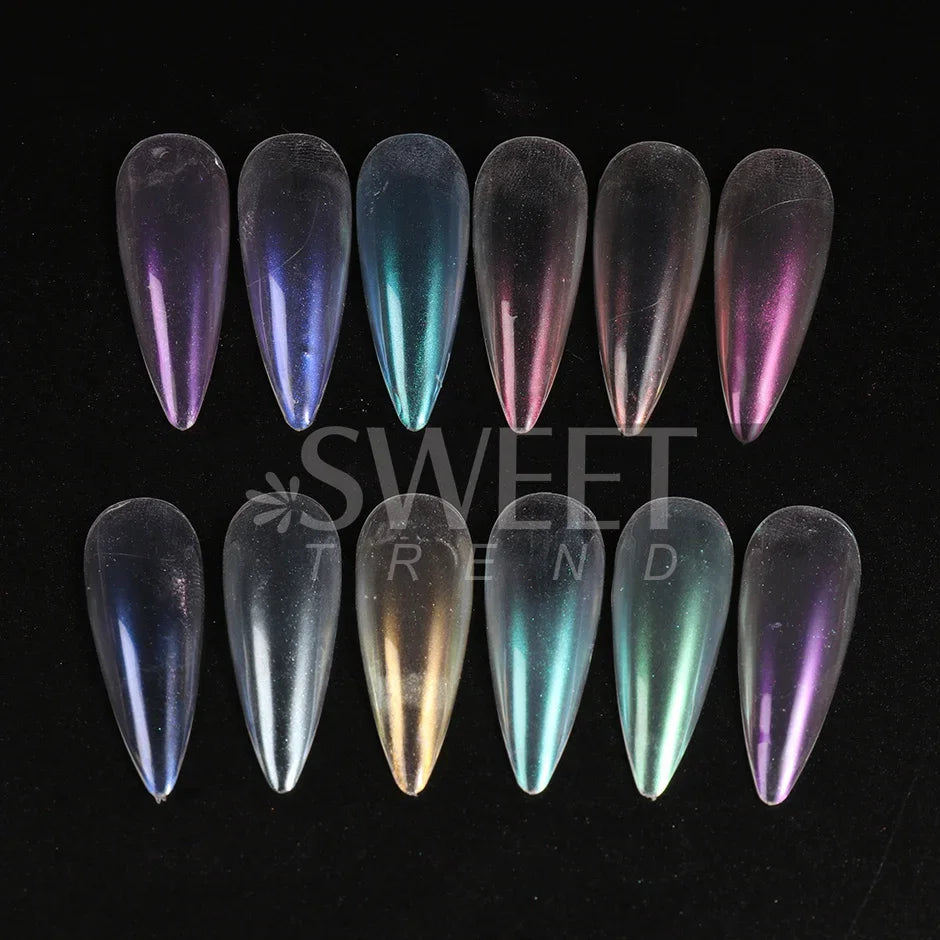 2pcs Colorful Aurora Chrome Nail Powder Pearl Shell White High Glossy Rubbing Dust Holographic Glimmer Pigment Nail Decor Flash
