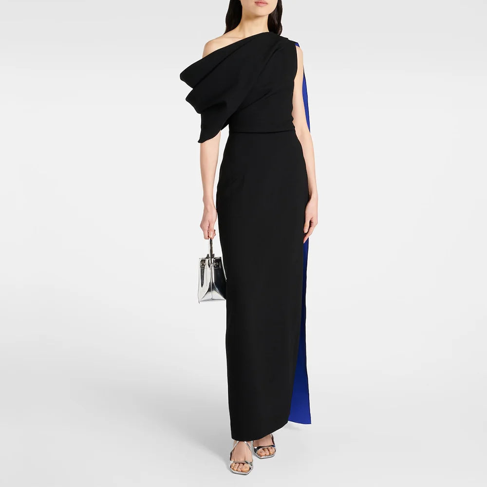 Elegant Evening Party Dresses for Women One Shoulder Column Cocktail Gowns Black Ankle Length Draped Maxi Cocktail Dress 2025