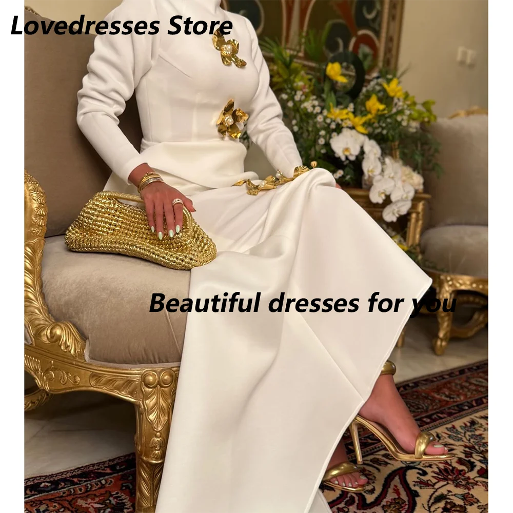 Elegant High Neck Evening Dress for Women Long Sleeves Evening Gown Sequin Flowers Mermaid Prom Gown Party Dresses Customized