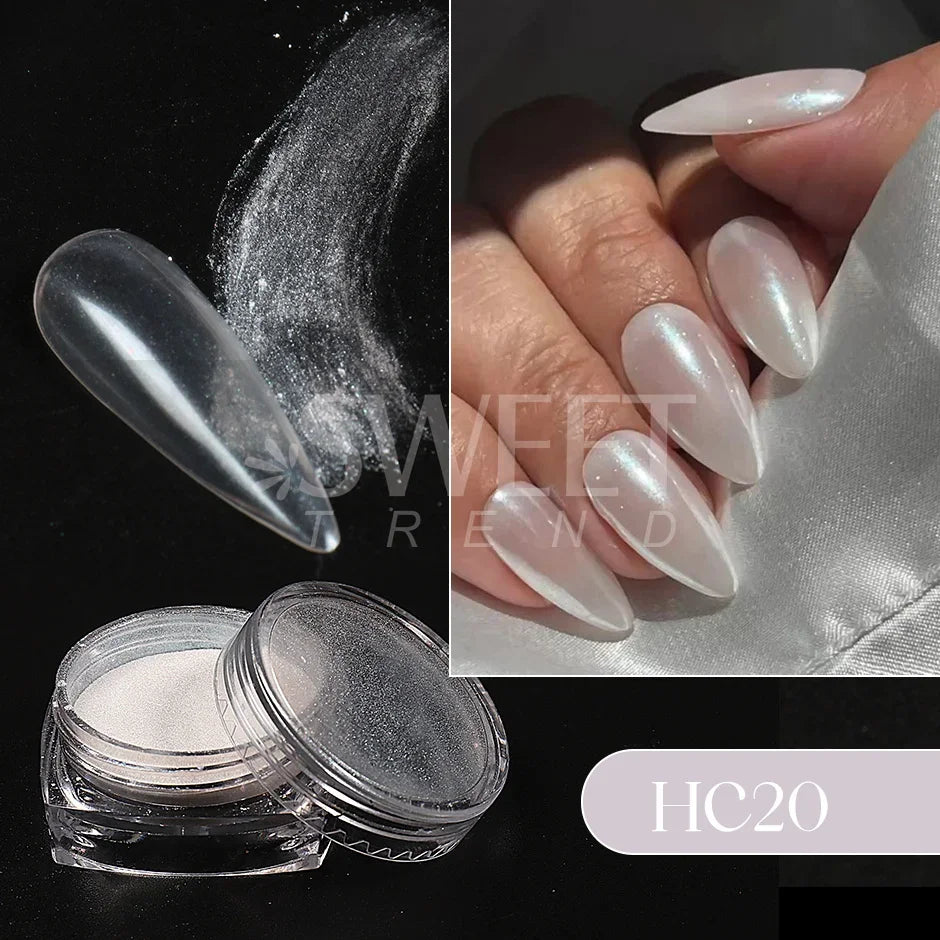 2pcs Colorful Aurora Chrome Nail Powder Pearl Shell White High Glossy Rubbing Dust Holographic Glimmer Pigment Nail Decor Flash