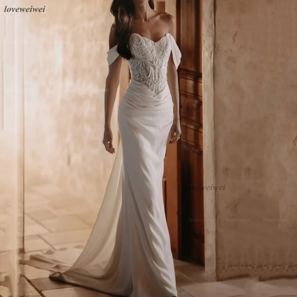 Bride Gowns Modern Mermaid Customized Wedding Dresses Elegant Off Shoulder Lace Bride Dress Vestido De Novia