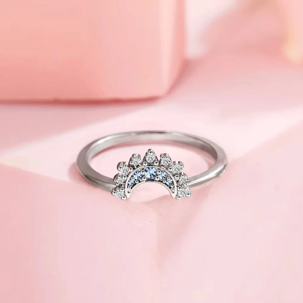 925 Silver Sun and Moon  Couple Ring Set Sky Blue Sparkling Cubic Zirconia Rings Promise Fine Jewelry Gifts for Valentines Day