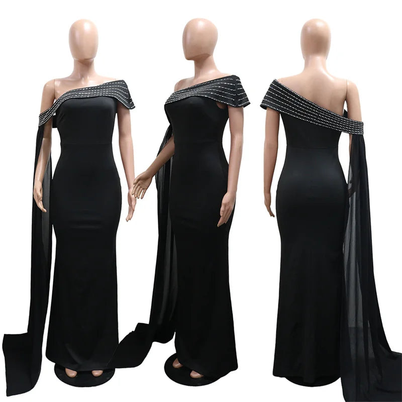 Doyerl Glitter Diamonds Wedding Guest Dress Women Evening Celebrity Off Shoulder Ribbon Elegant Night Club Party Long Dresses