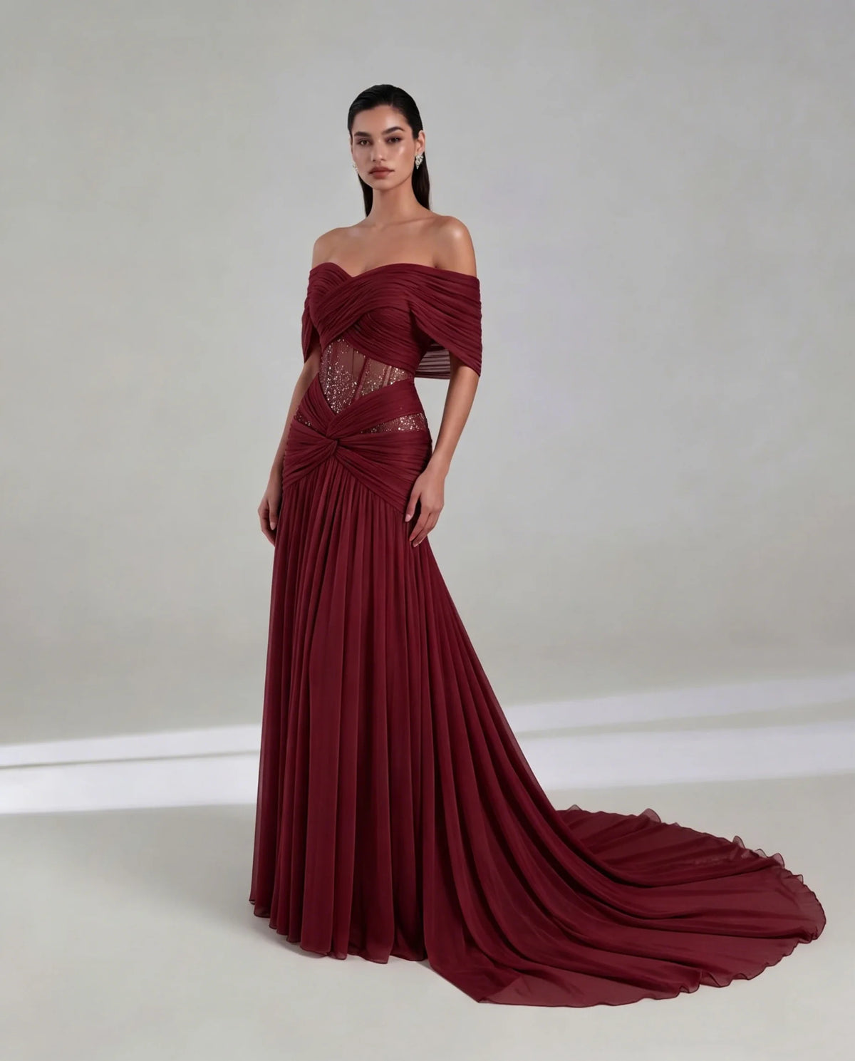 Elegant Chiffon Evening Dress Exquisite Sweep Train Prom Dresses Fashion Off the Shoulder Customized Special Occasion Gowns