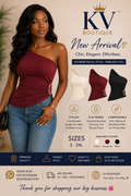 One-Shoulder Ruched Top – Cream, Burgundy & Black | Haut Froncé Épaule Dénudée – Crème, Bordeaux & Noir