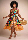 Tropical Print Ruffle High-Low Dress | Robe asymétrique volantée à imprimé tropical