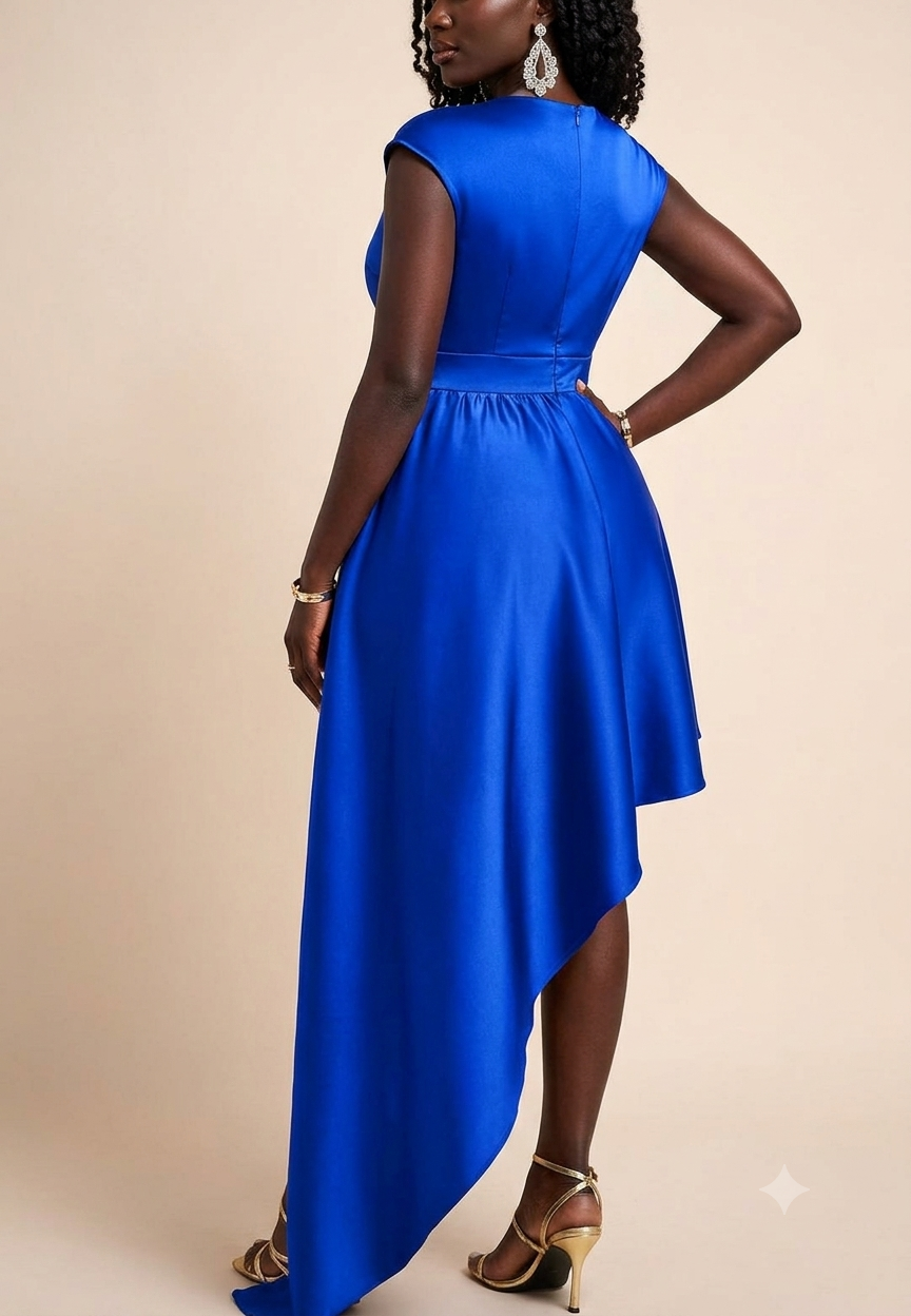 Robe Élégante Asymétrique en Satin Bleu Roi